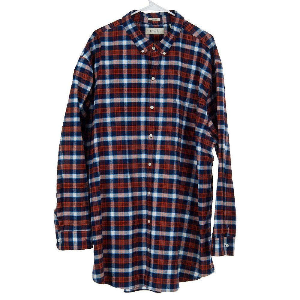 Hawker Rye Stretch Oxford Thick Flannel Shirt Rust Blue Men's Size XXXL